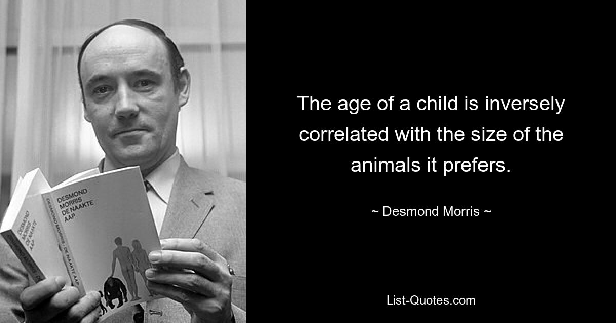 The age of a child is inversely correlated with the size of the animals it prefers. — © Desmond Morris