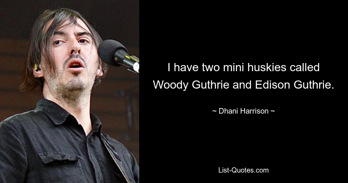 I have two mini huskies called Woody Guthrie and Edison Guthrie. — © Dhani Harrison