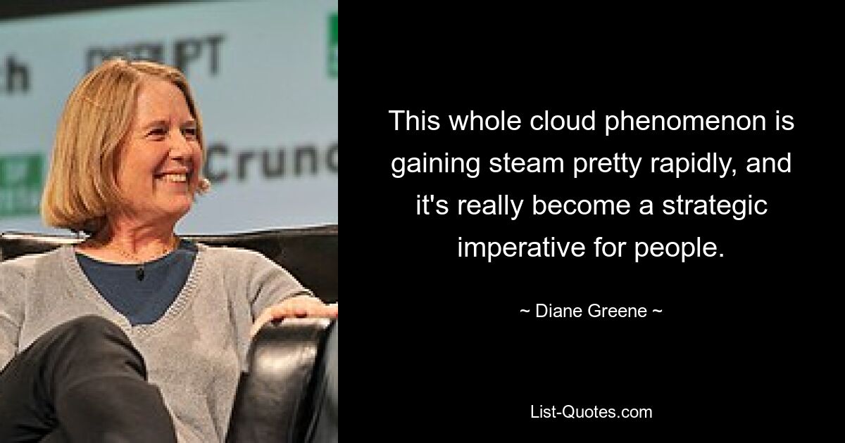 This whole cloud phenomenon is gaining steam pretty rapidly, and it's really become a strategic imperative for people. — © Diane Greene