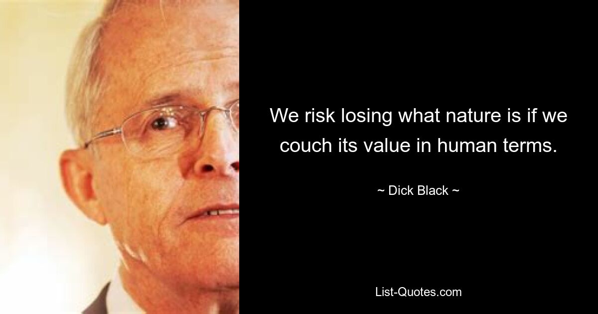 We risk losing what nature is if we couch its value in human terms. — © Dick Black