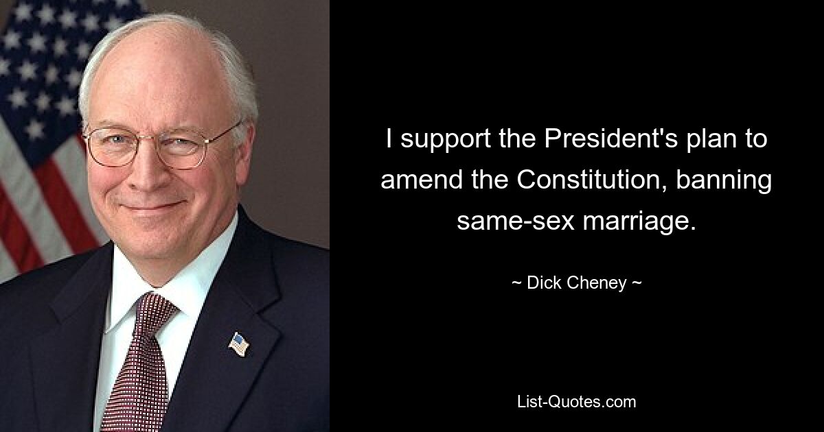 I support the President's plan to amend the Constitution, banning same-sex marriage. — © Dick Cheney