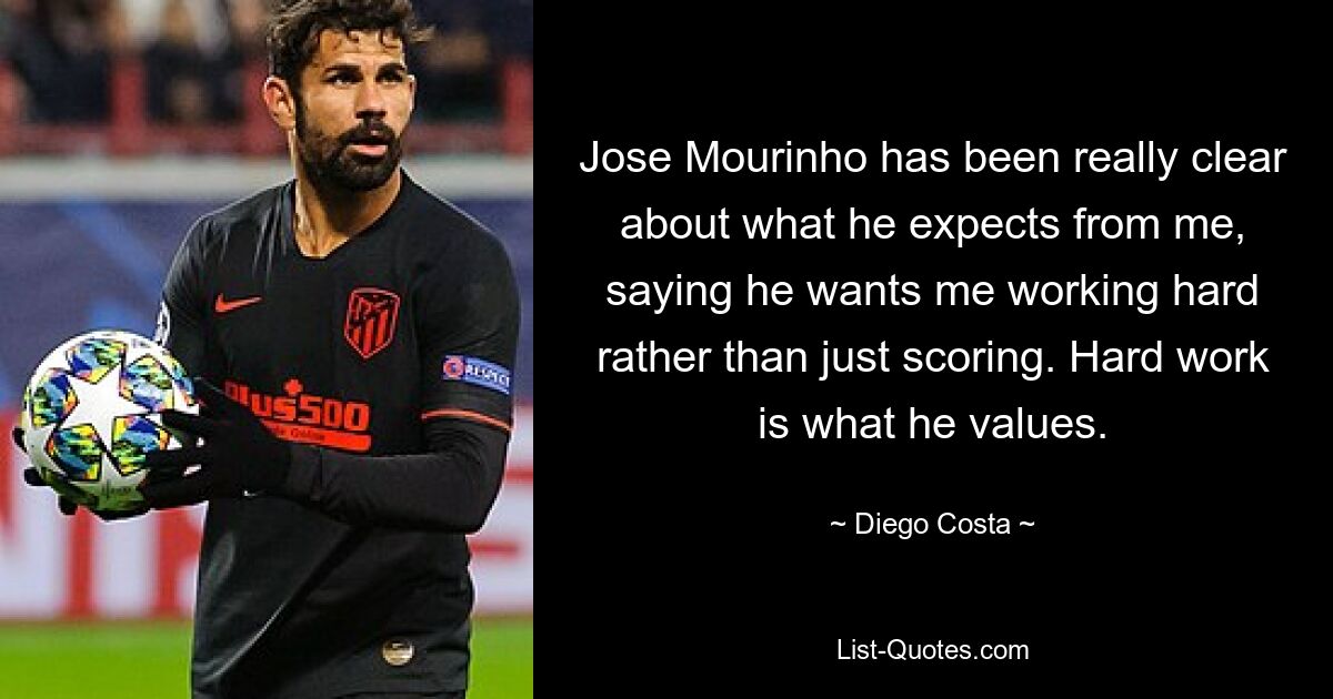 Jose Mourinho has been really clear about what he expects from me, saying he wants me working hard rather than just scoring. Hard work is what he values. — © Diego Costa