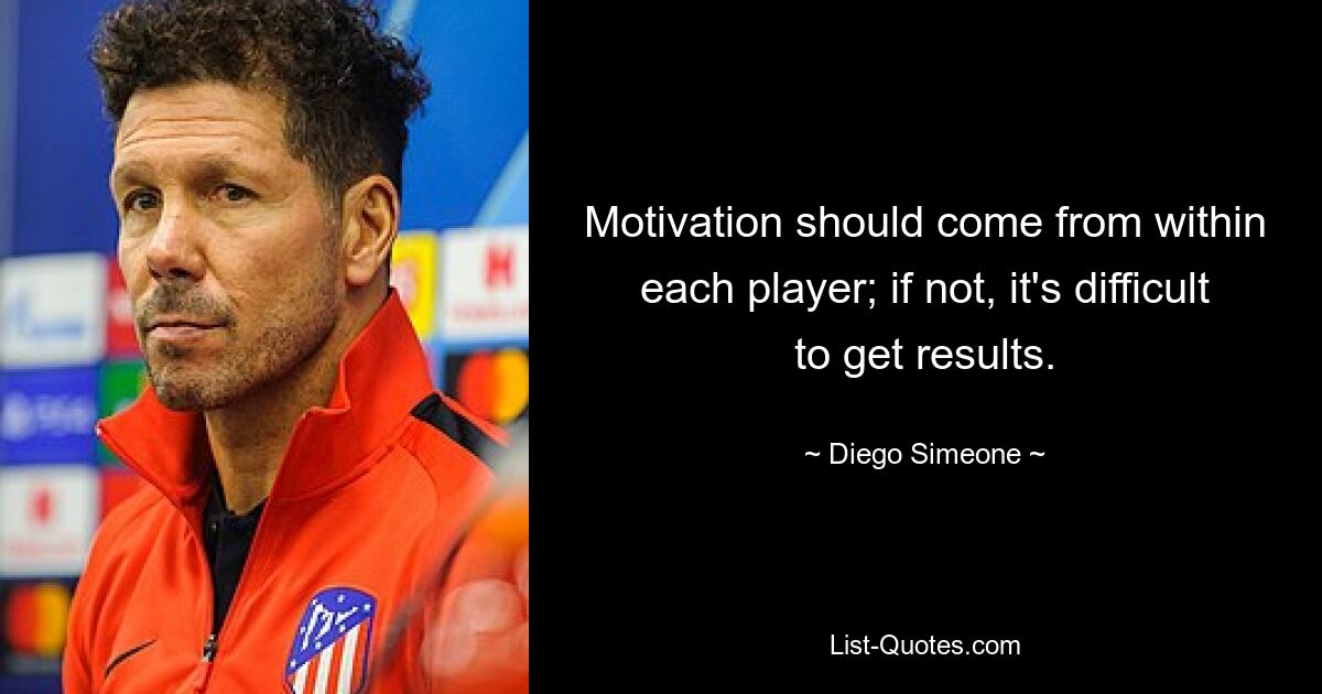 Motivation should come from within each player; if not, it's difficult to get results. — © Diego Simeone