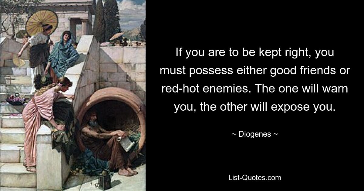 If you are to be kept right, you must possess either good friends or red-hot enemies. The one will warn you, the other will expose you. — © Diogenes