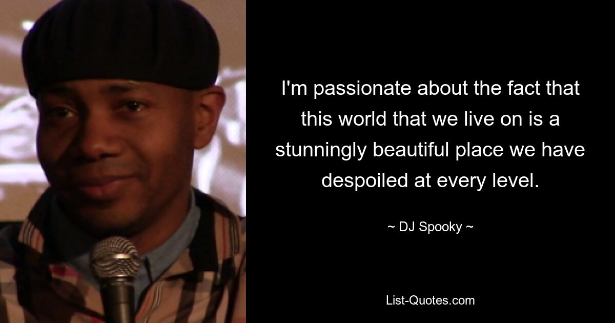 I'm passionate about the fact that this world that we live on is a stunningly beautiful place we have despoiled at every level. — © DJ Spooky