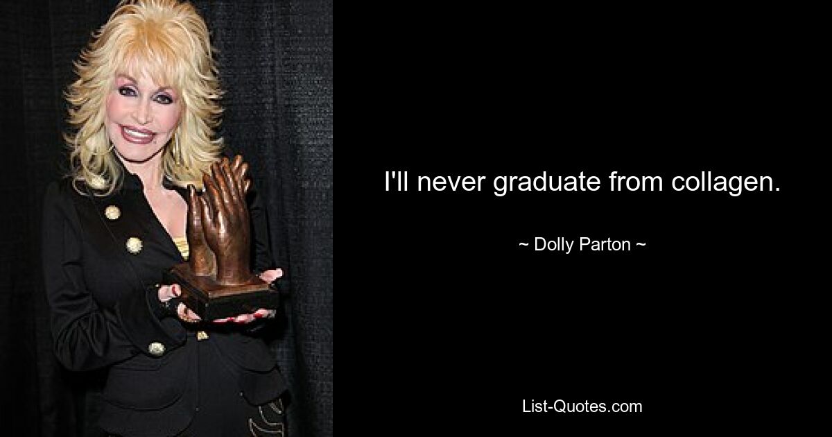 I'll never graduate from collagen. — © Dolly Parton