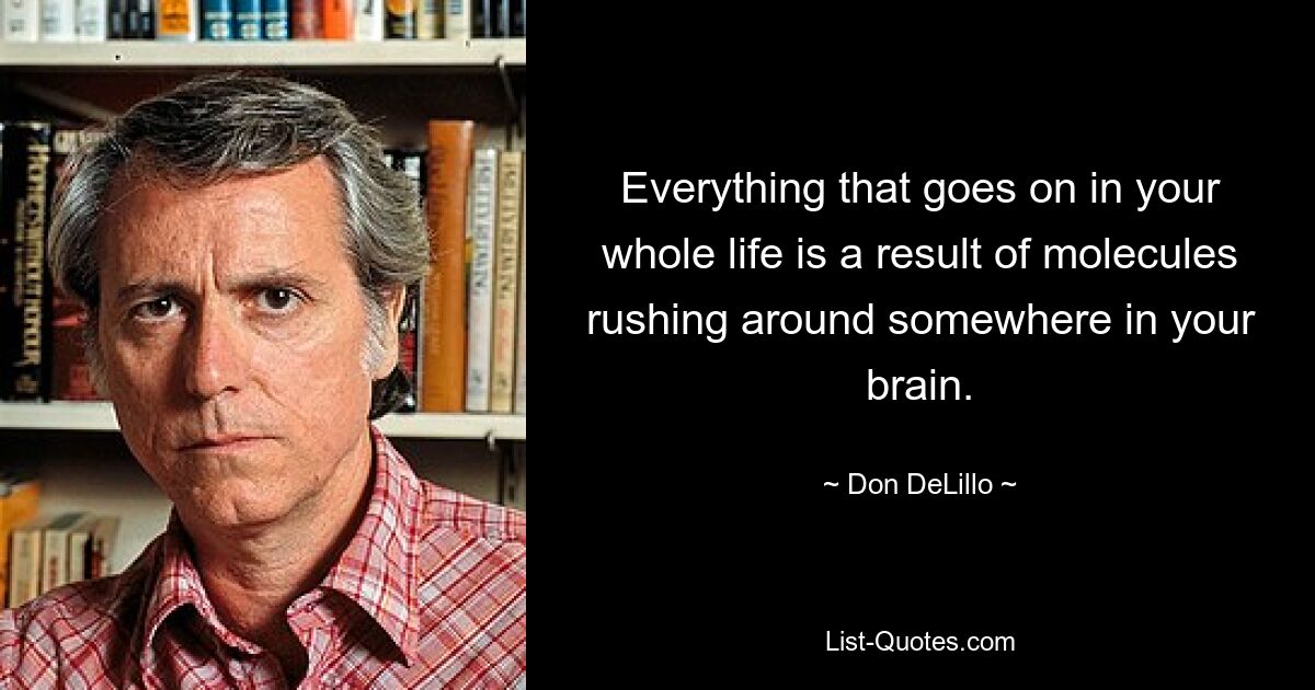 Everything that goes on in your whole life is a result of molecules rushing around somewhere in your brain. — © Don DeLillo