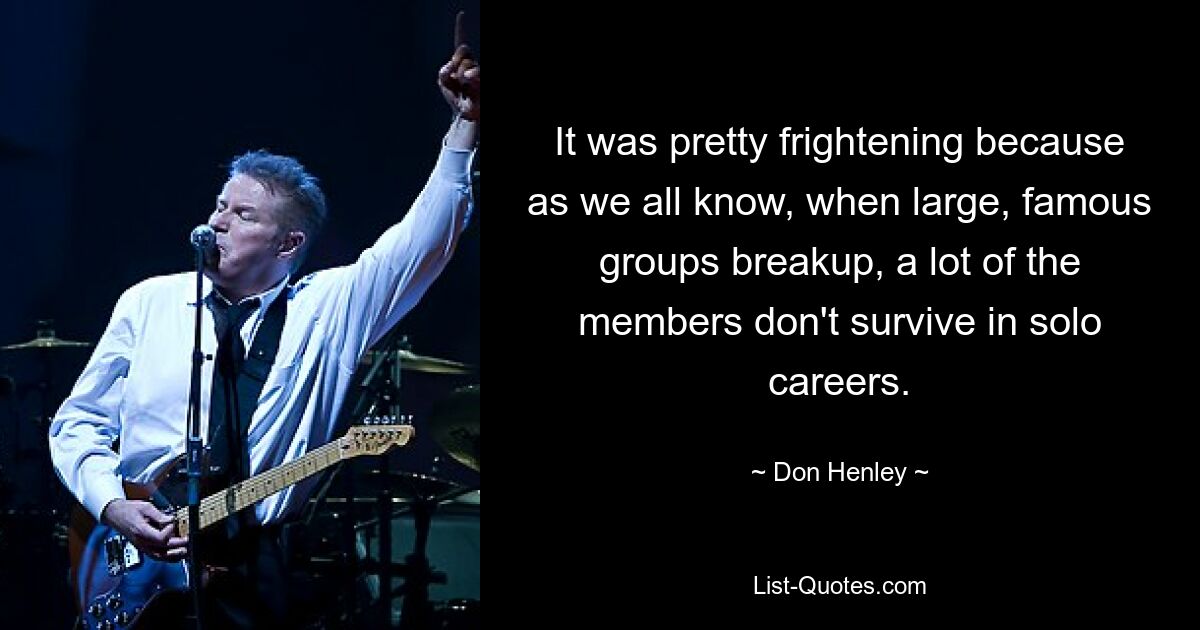 It was pretty frightening because as we all know, when large, famous groups breakup, a lot of the members don't survive in solo careers. — © Don Henley