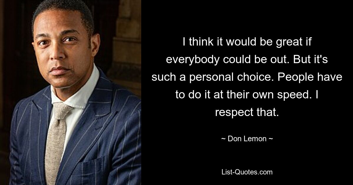 I think it would be great if everybody could be out. But it's such a personal choice. People have to do it at their own speed. I respect that. — © Don Lemon