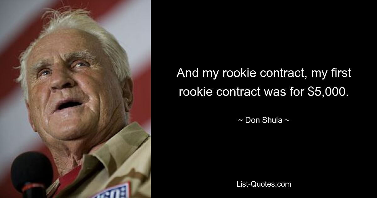 And my rookie contract, my first rookie contract was for $5,000. — © Don Shula