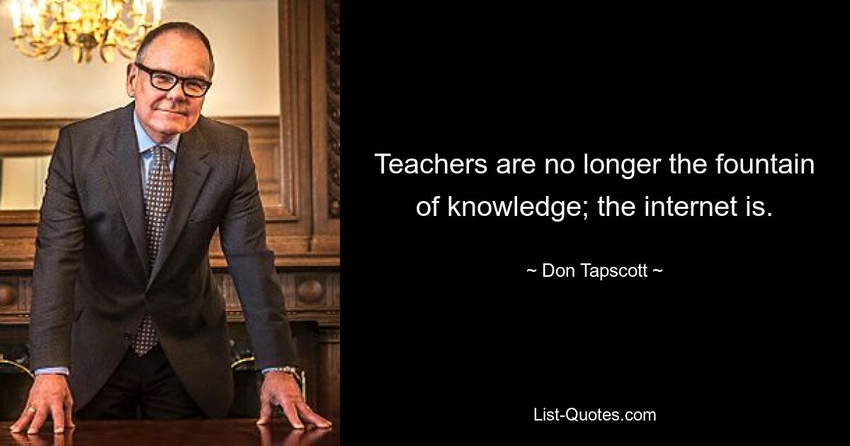 Teachers are no longer the fountain of knowledge; the internet is. — © Don Tapscott