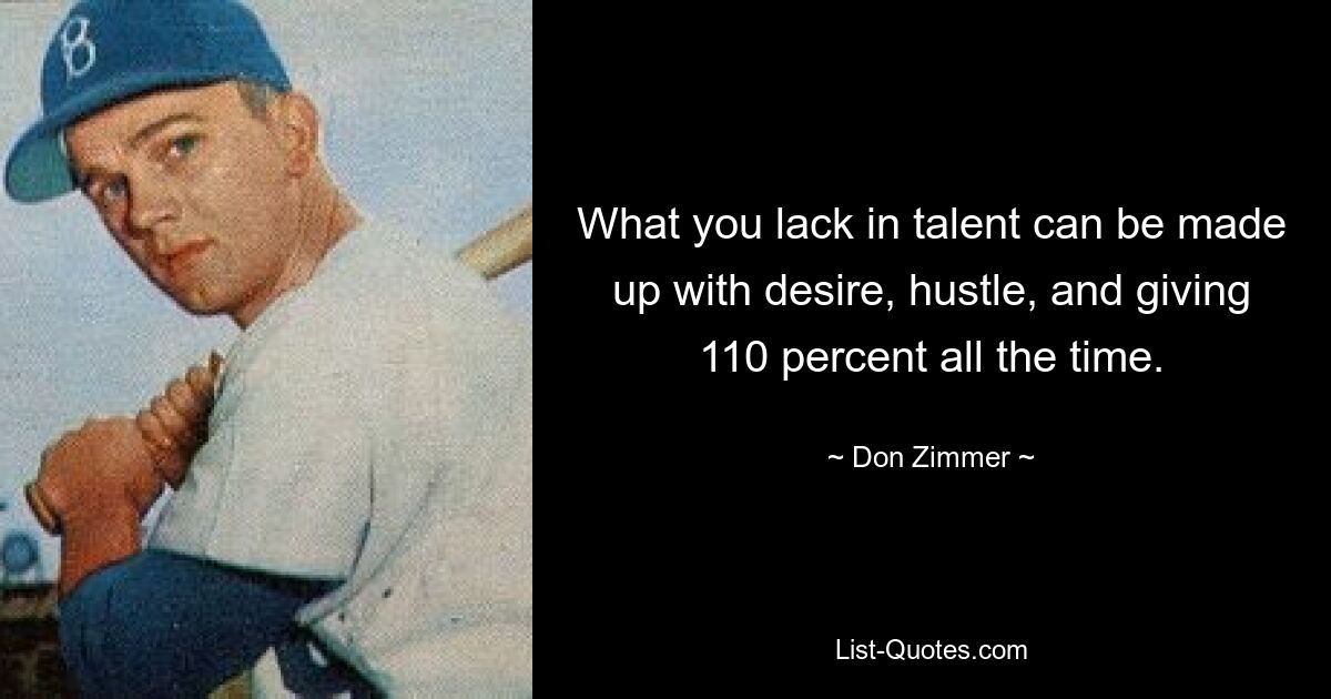 What you lack in talent can be made up with desire, hustle, and giving 110 percent all the time. — © Don Zimmer