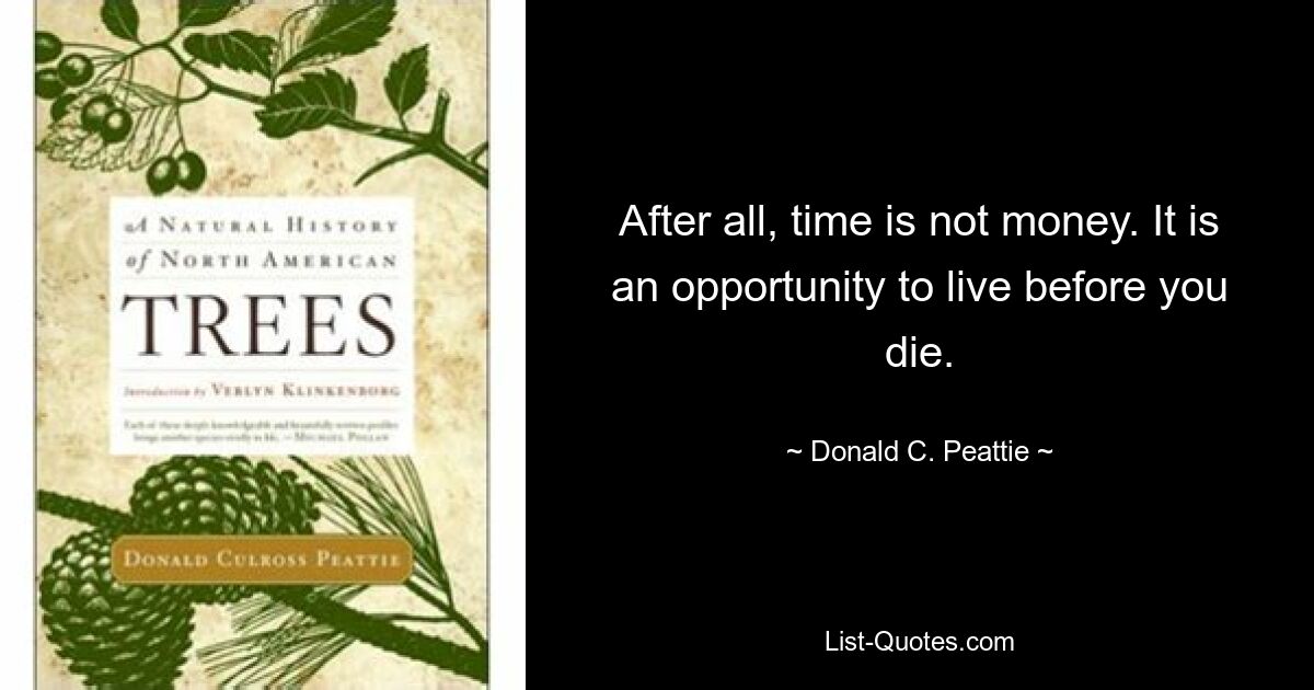 After all, time is not money. It is an opportunity to live before you die. — © Donald C. Peattie