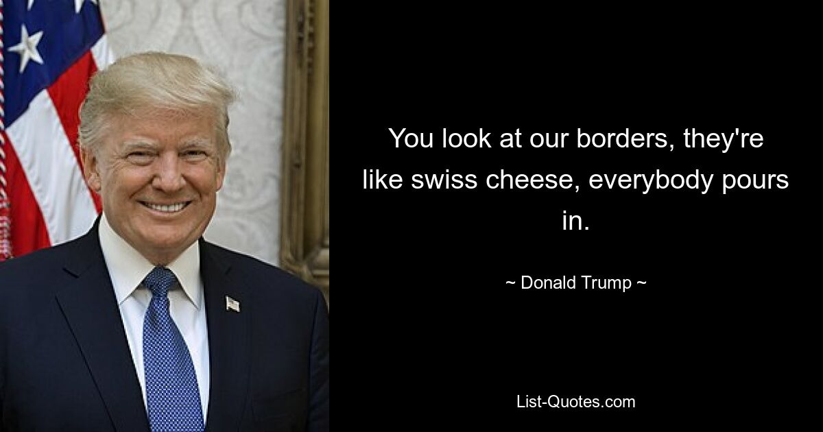 You look at our borders, they're like swiss cheese, everybody pours in. — © Donald Trump