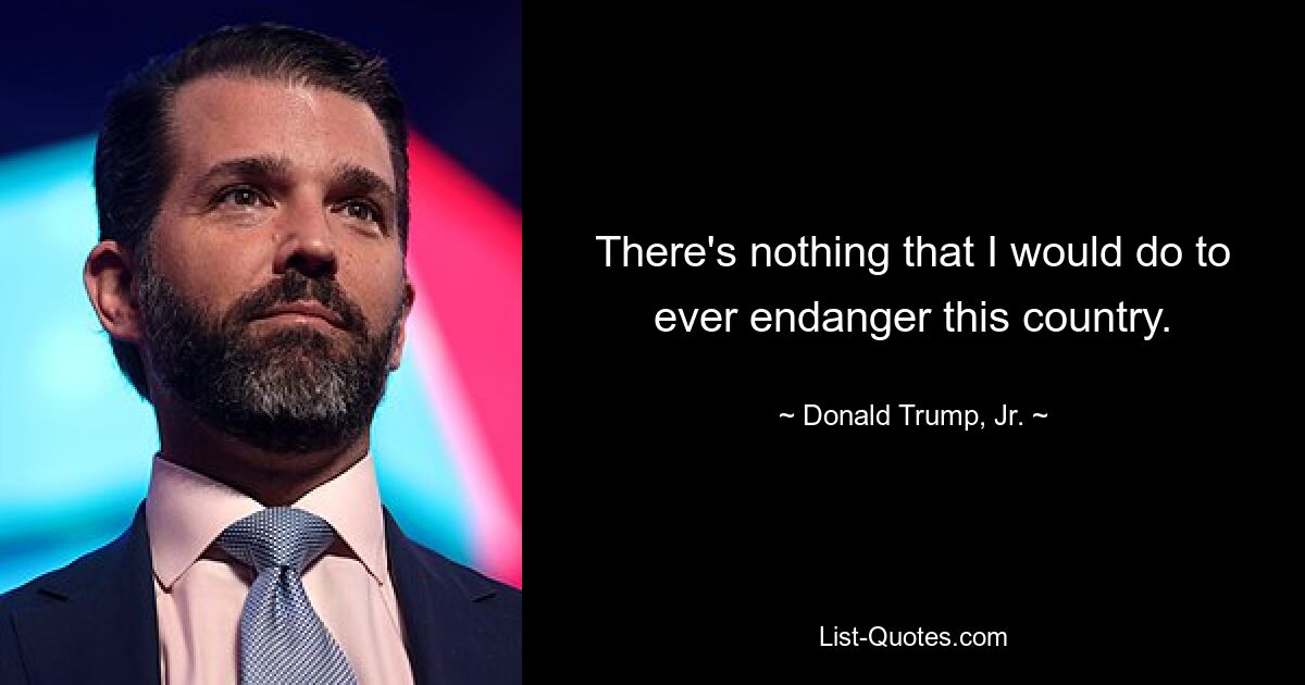 There's nothing that I would do to ever endanger this country. — © Donald Trump, Jr.