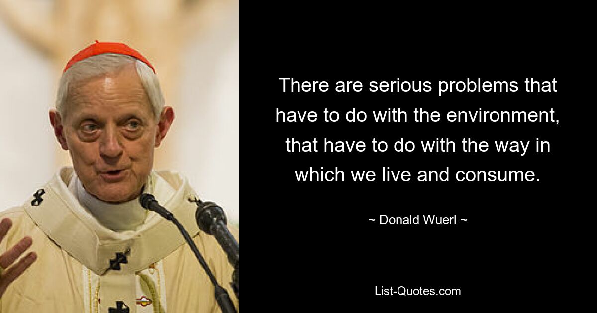 There are serious problems that have to do with the environment, that have to do with the way in which we live and consume. — © Donald Wuerl