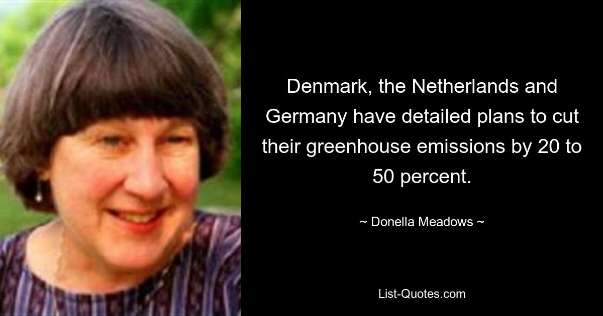 Denmark, the Netherlands and Germany have detailed plans to cut their greenhouse emissions by 20 to 50 percent. — © Donella Meadows