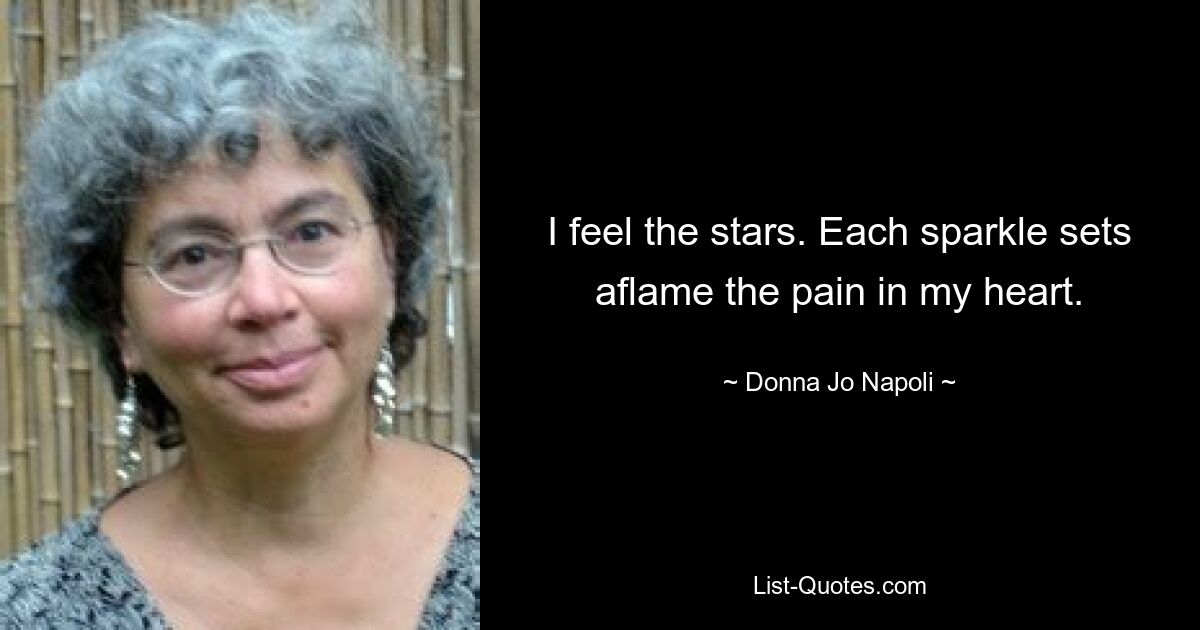 I feel the stars. Each sparkle sets aflame the pain in my heart. — © Donna Jo Napoli