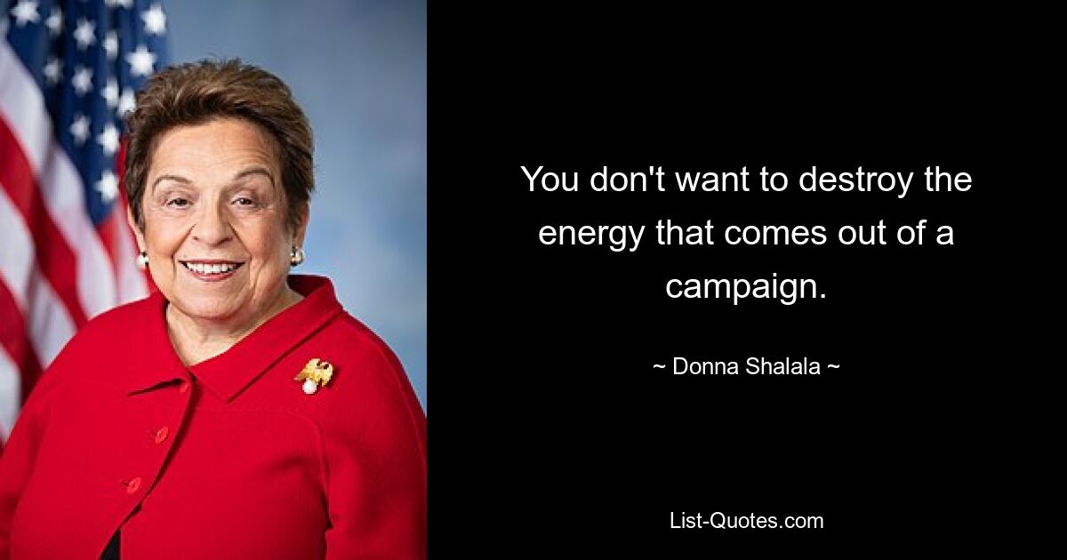 You don't want to destroy the energy that comes out of a campaign. — © Donna Shalala