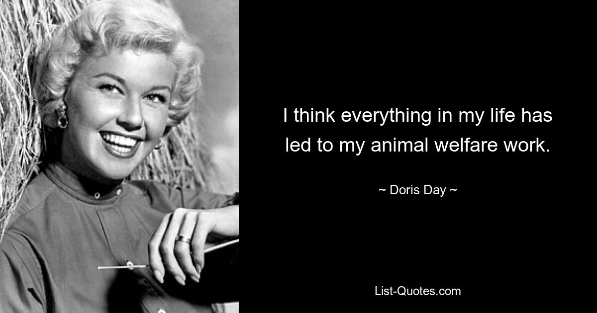 I think everything in my life has led to my animal welfare work. — © Doris Day