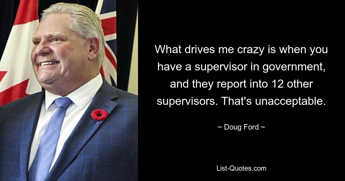 What drives me crazy is when you have a supervisor in government, and they report into 12 other supervisors. That's unacceptable. — © Doug Ford