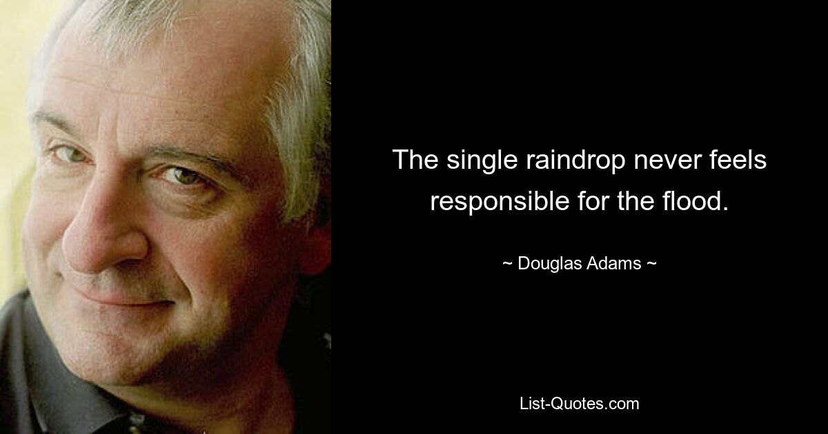 The single raindrop never feels responsible for the flood. — © Douglas Adams