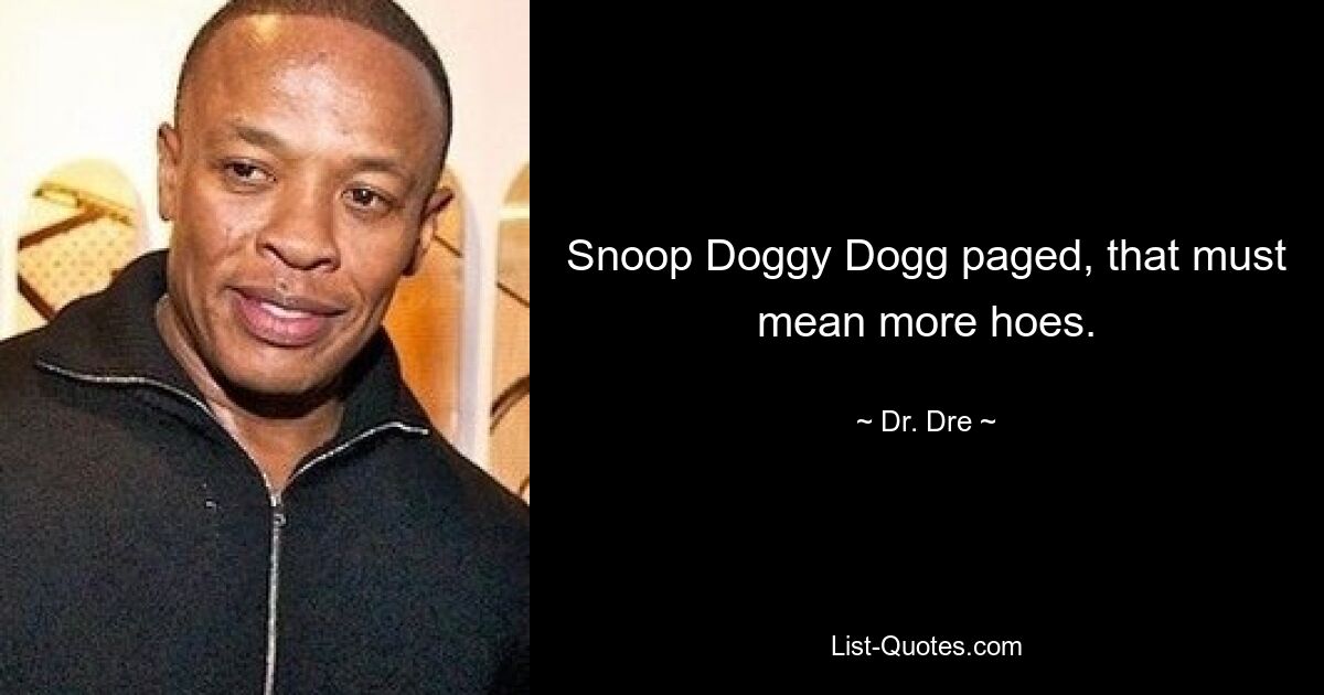 Snoop Doggy Dogg paged, that must mean more hoes. — © Dr. Dre