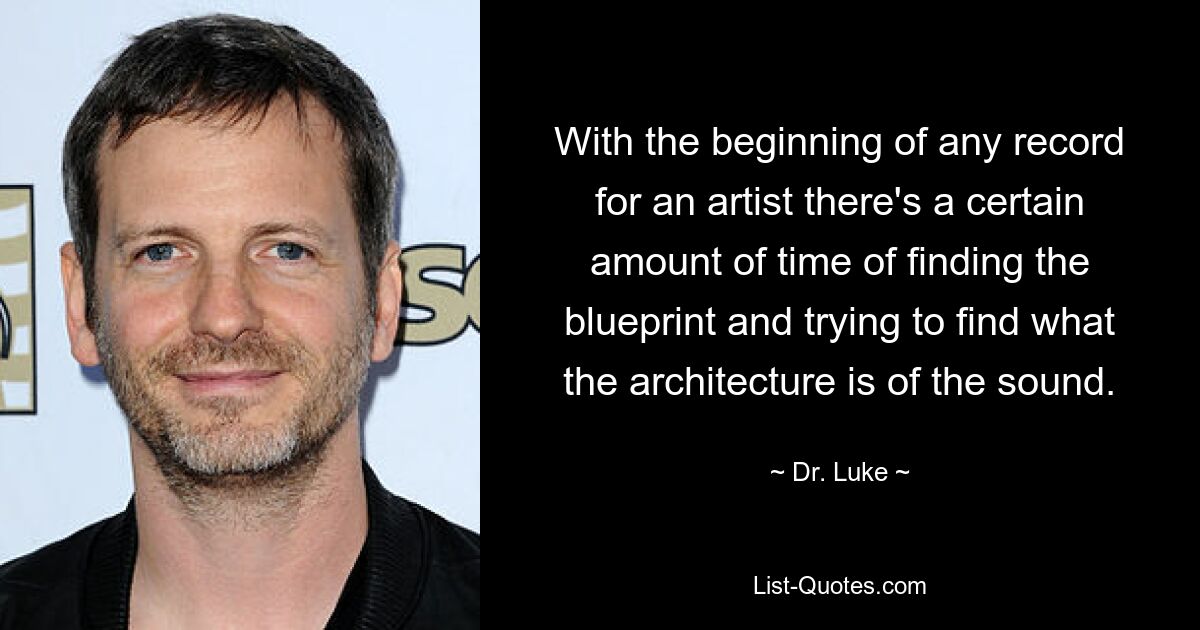 With the beginning of any record for an artist there's a certain amount of time of finding the blueprint and trying to find what the architecture is of the sound. — © Dr. Luke