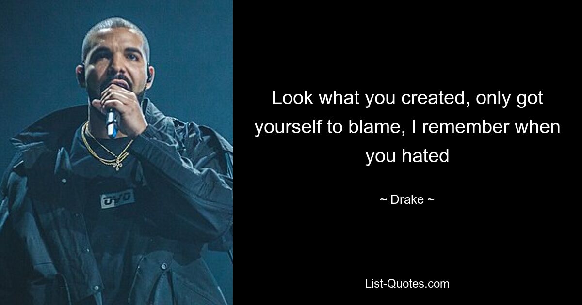 Look what you created, only got yourself to blame, I remember when you hated — © Drake