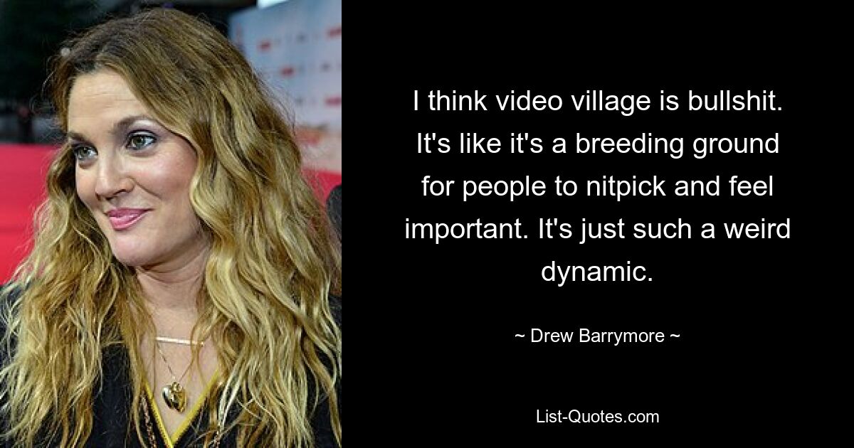 I think video village is bullshit. It's like it's a breeding ground for people to nitpick and feel important. It's just such a weird dynamic. — © Drew Barrymore