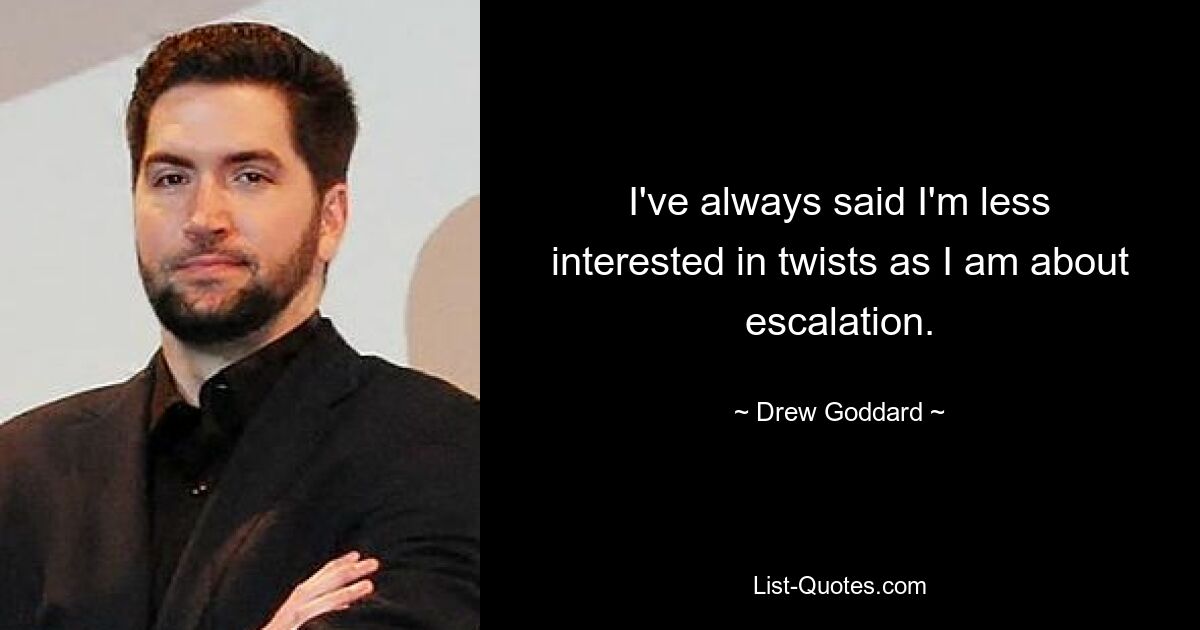 I've always said I'm less interested in twists as I am about escalation. — © Drew Goddard