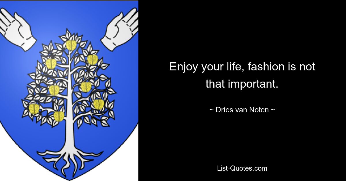 Enjoy your life, fashion is not that important. — © Dries van Noten