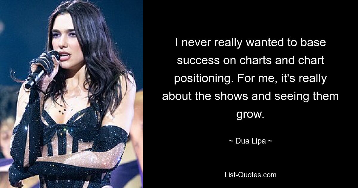 I never really wanted to base success on charts and chart positioning. For me, it's really about the shows and seeing them grow. — © Dua Lipa