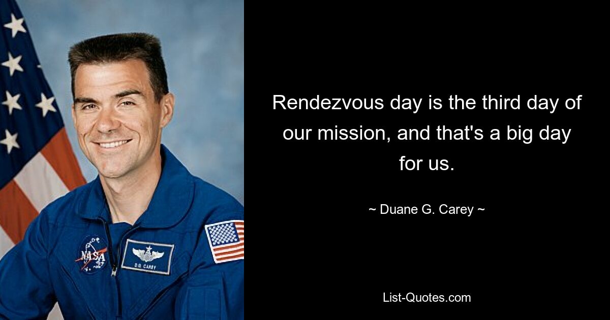 Rendezvous day is the third day of our mission, and that's a big day for us. — © Duane G. Carey