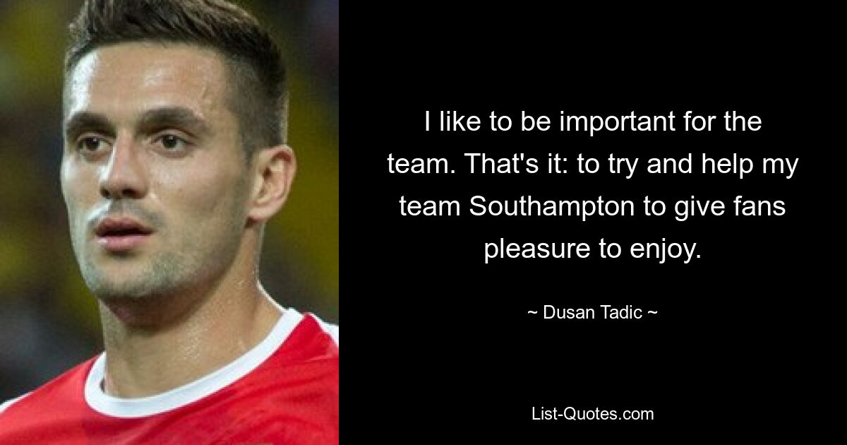 Ich mag es, wichtig für das Team zu sein. Das ist es: zu versuchen, meinem Team Southampton zu helfen, den Fans Freude zu bereiten. — © Dusan Tadic 