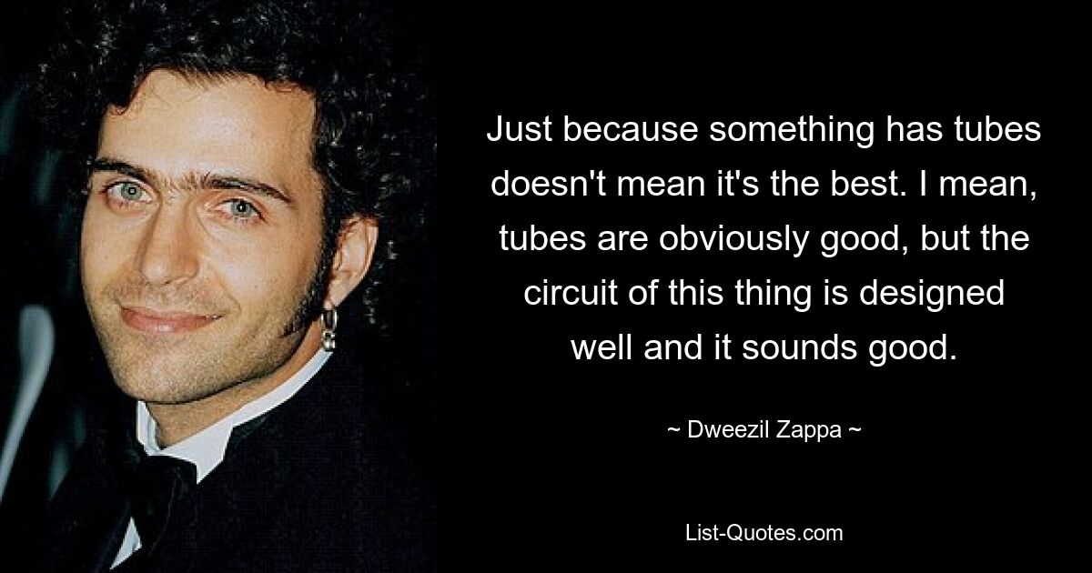 Just because something has tubes doesn't mean it's the best. I mean, tubes are obviously good, but the circuit of this thing is designed well and it sounds good. — © Dweezil Zappa