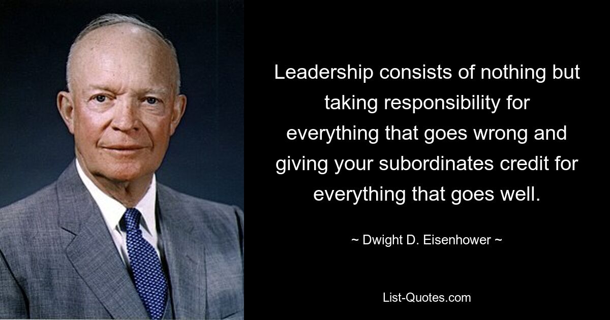 Leadership consists of nothing but taking responsibility for everything that goes wrong and giving your subordinates credit for everything that goes well. — © Dwight D. Eisenhower