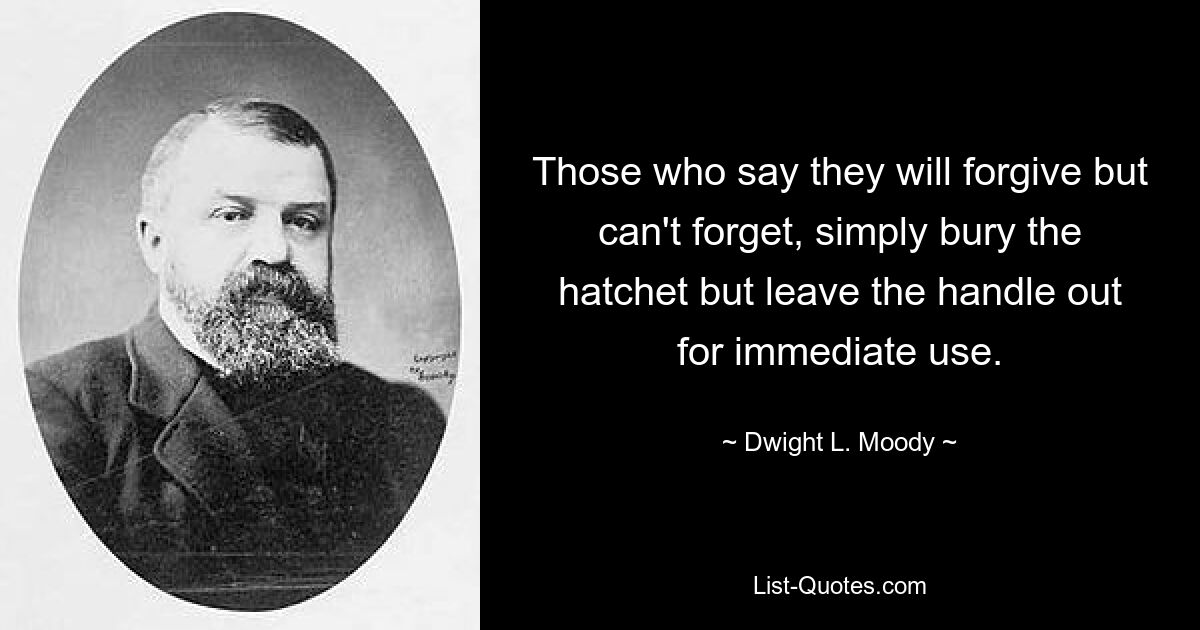 Those who say they will forgive but can't forget, simply bury the hatchet but leave the handle out for immediate use. — © Dwight L. Moody