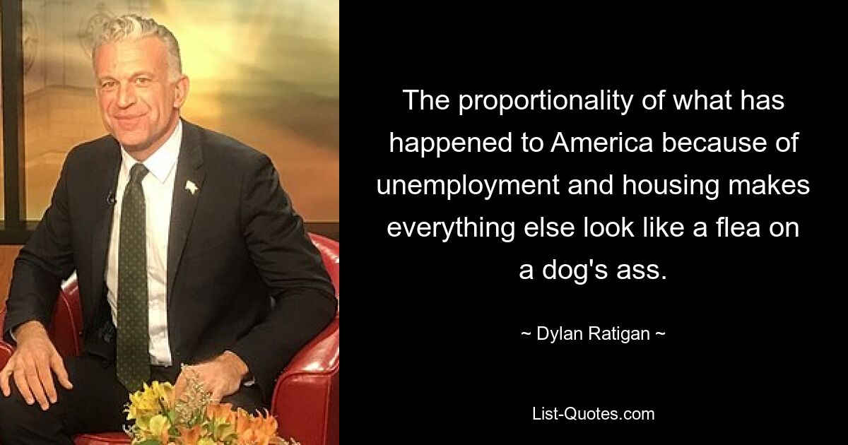 The proportionality of what has happened to America because of unemployment and housing makes everything else look like a flea on a dog's ass. — © Dylan Ratigan