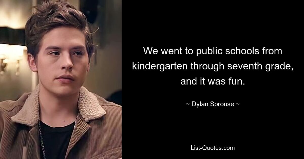 We went to public schools from kindergarten through seventh grade, and it was fun. — © Dylan Sprouse