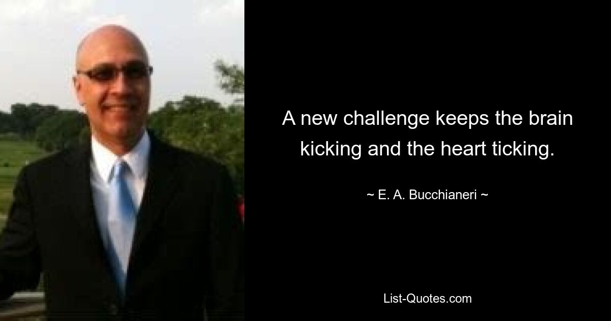 A new challenge keeps the brain kicking and the heart ticking. — © E. A. Bucchianeri