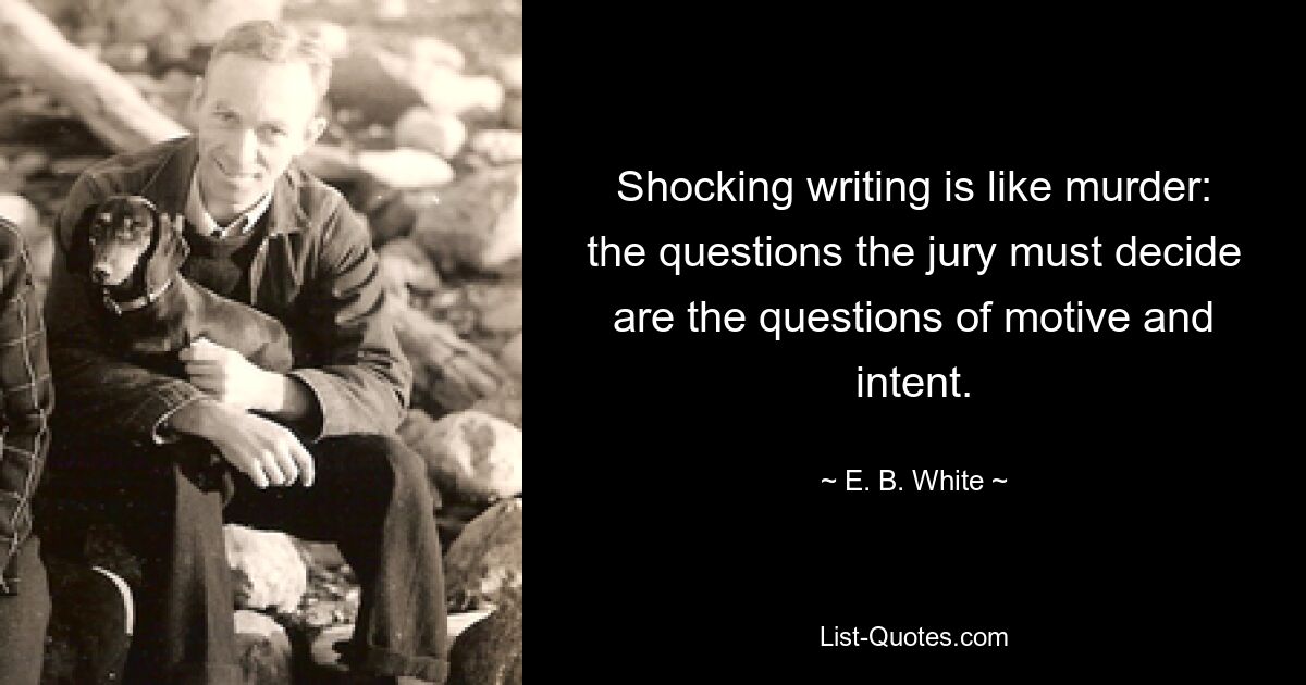 Shocking writing is like murder: the questions the jury must decide are the questions of motive and intent. — © E. B. White