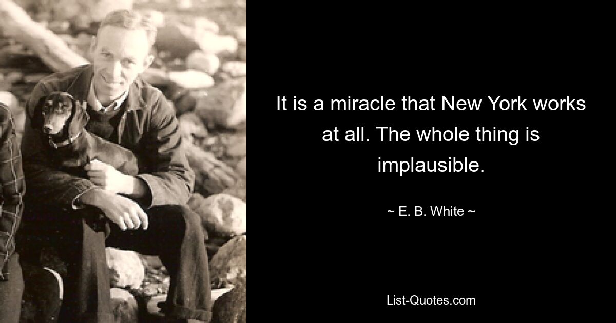 It is a miracle that New York works at all. The whole thing is implausible. — © E. B. White