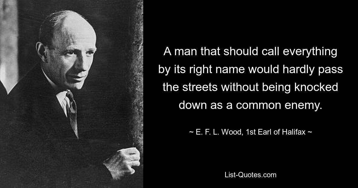 A man that should call everything by its right name would hardly pass the streets without being knocked down as a common enemy. — © E. F. L. Wood, 1st Earl of Halifax