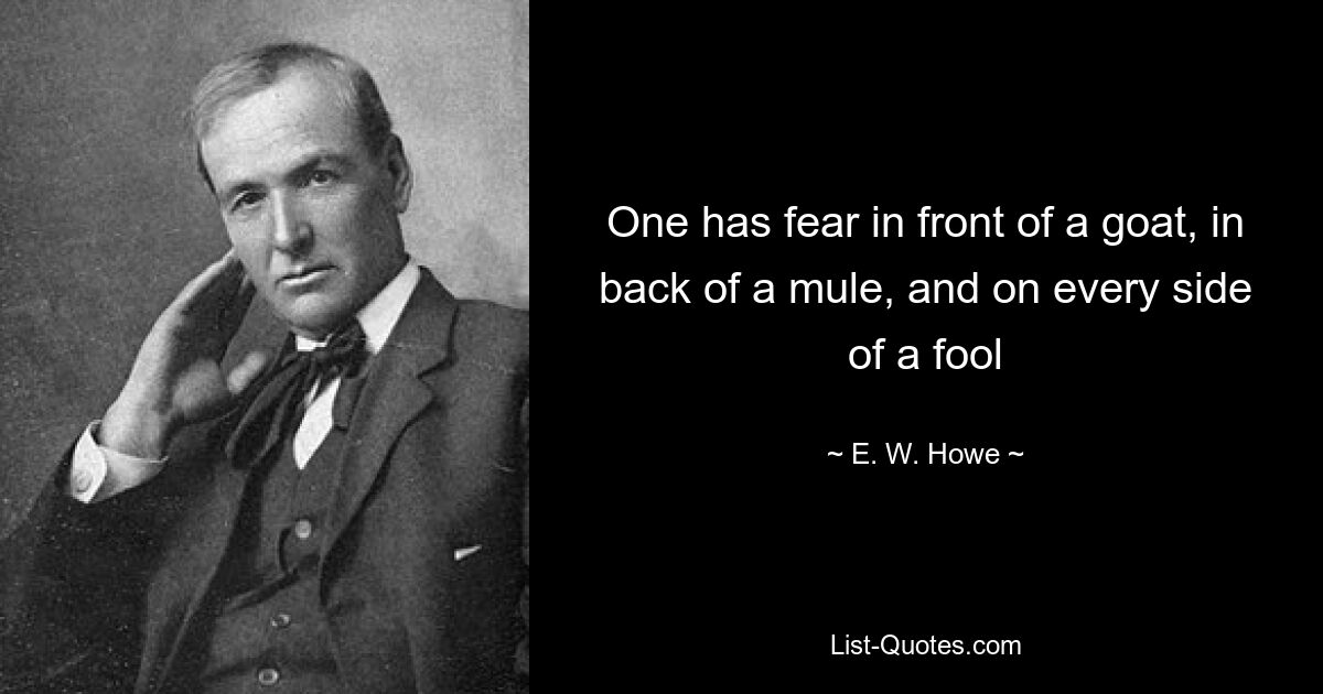 One has fear in front of a goat, in back of a mule, and on every side of a fool — © E. W. Howe