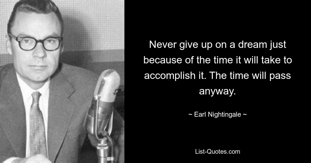 Never give up on a dream just because of the time it will take to accomplish it. The time will pass anyway. — © Earl Nightingale