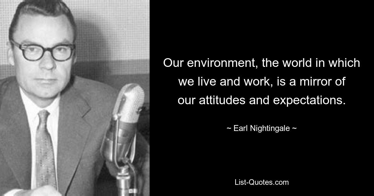 Our environment, the world in which we live and work, is a mirror of our attitudes and expectations. — © Earl Nightingale