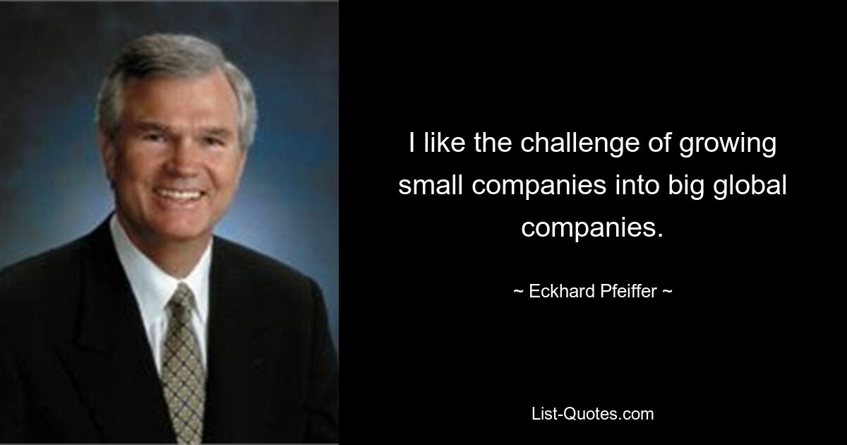 I like the challenge of growing small companies into big global companies. — © Eckhard Pfeiffer