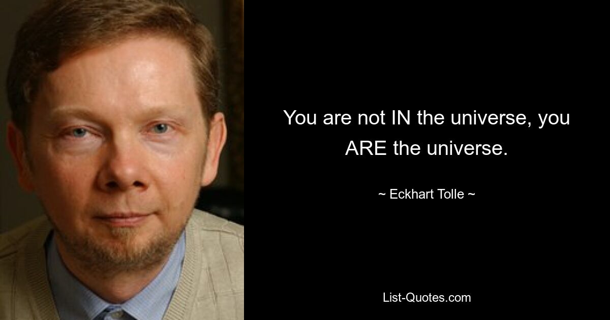 You are not IN the universe, you ARE the universe. — © Eckhart Tolle