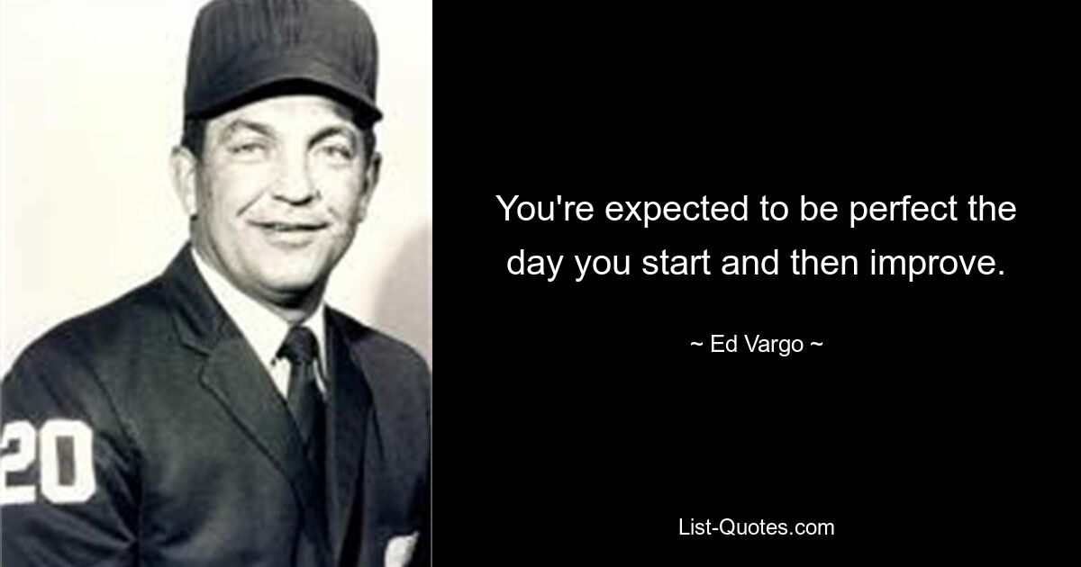 You're expected to be perfect the day you start and then improve. — © Ed Vargo